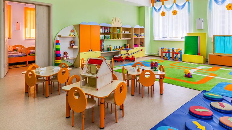  Classroom with orange furniture